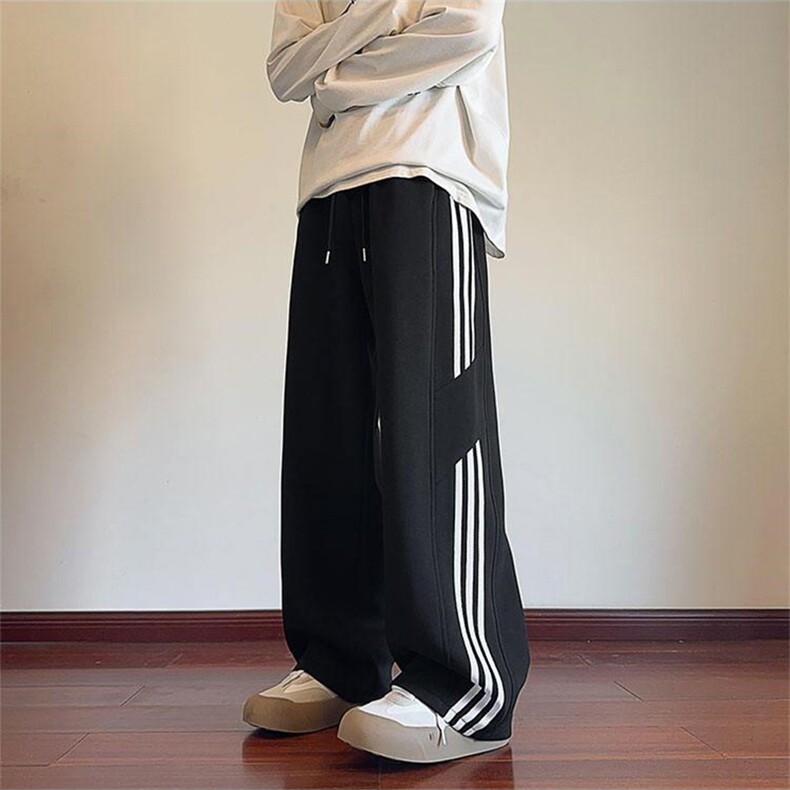 抖音得物高品质26春装新重磅加绒潮流运动三条杠宽松直筒休闲卫裤,男装休闲裤,电商A443