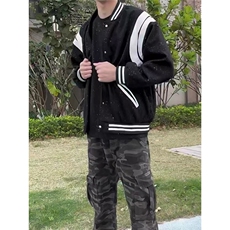 情侣款棒球服春季美式复古黑白拼接夹克外套男宽松潮流百搭飞行服，男装夹克，星座1210-1