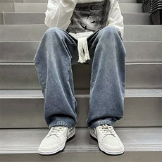 牛仔裤男新款秋冬季宽松直筒阔腿裤复古高街ins潮牌裤子N6123-p45，男装牛仔裤，星座1008-1