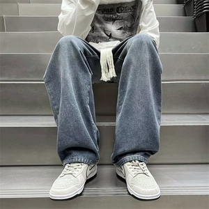 牛仔裤男新款秋冬季宽松直筒阔腿裤复古高街ins潮牌裤子N6123-p45图片