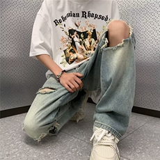 夏季破洞牛仔裤男嘻哈破洞直筒乞丐裤1001-1-X840-P45，男装牛仔裤，星座1001-1