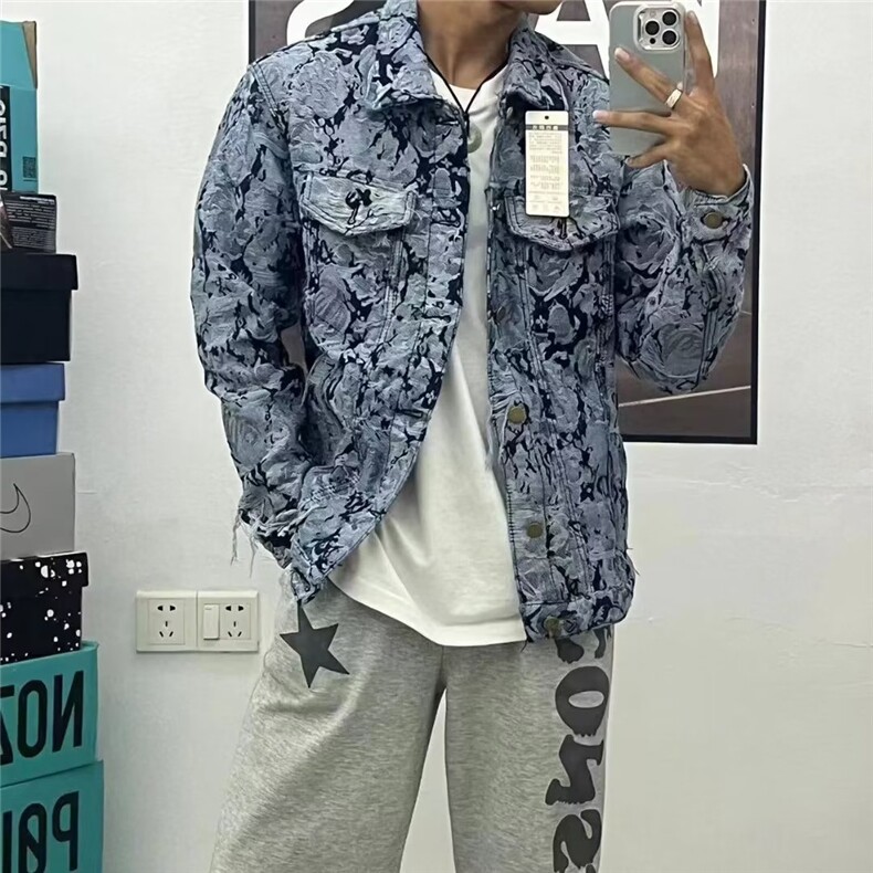 潮牌翻领春季修身破洞夹克牛仔外套男GM77-P73,男装夹克,星座1109-3