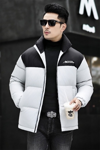 90%白鸭绒中年羽绒服夹克男士立领青年面包服羽绒服外套大衣图片
