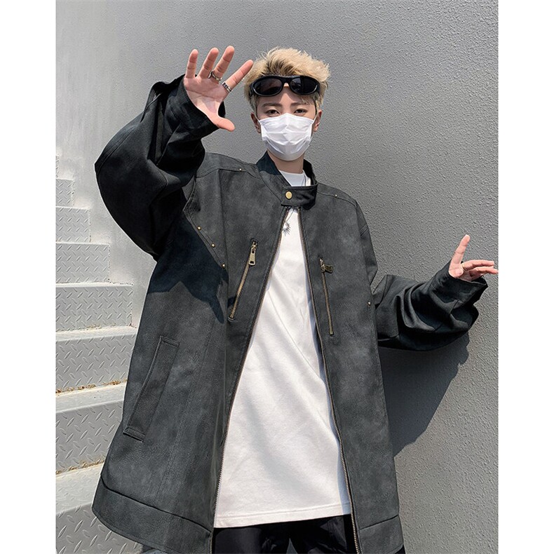 高级感水洗皮衣男士韩版潮流高街帅2024秋冬ins宽松外套W5882-P90,男装皮衣,星座412-2