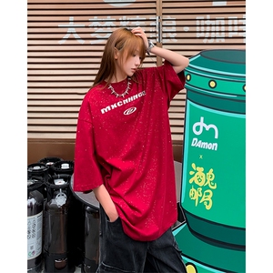 满天星设计感短袖T恤男女美式复古夏季高街情侣宽松上衣TX122-P39图片