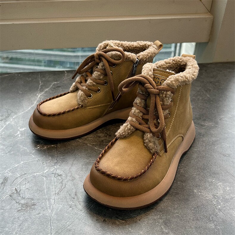 冬季新款雪地靴女2024复古英伦风马丁靴女厚底加绒女靴百搭靴子女，女鞋雪地靴，电商A223