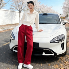 个性简约时尚套装女春季新款杏色立领长袖上衣红色阔腿长裤两件套，女装套装/套裙，江南