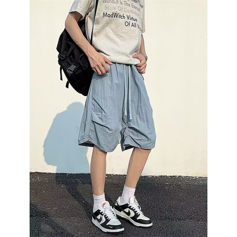 多巴胺刺绣速干七分裤男女夏季hiphop冰丝休闲伞兵裤情侣过膝短裤,男装牛仔裤,星座1210-1