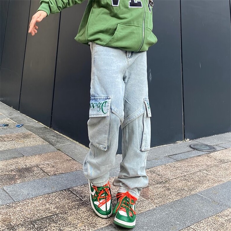 高街直筒宽松美式hiphop裤子复古水洗浅色vibe风牛仔裤K3792-P55,男装牛仔裤,星座512-3