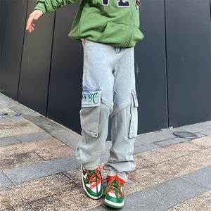 高街直筒宽松美式hiphop裤子复古水洗浅色vibe风牛仔裤 K3792-P55图片