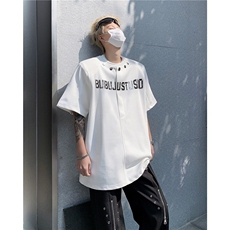 现货！25设计感纽扣装饰印花T恤垫肩短袖DX117-P68，男装T恤，电商B288