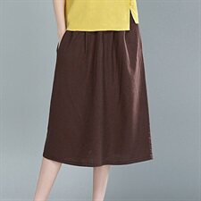 圆领口袋2021年夏季短袖中长款宽松棉时尚舒适半身裙，女装半身裙，雪樱依海