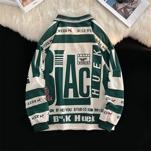 polo卫衣男秋新款美式涂鸦满印上衣潮牌炸街hiphop外套WY673 P36图片