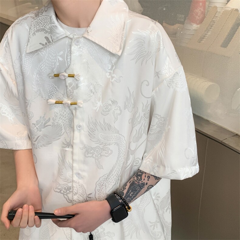 量大优供视频新风龙纹冰丝短袖衬衫男XH50-特P38,男装衬衫,电商B367