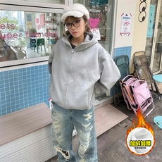 480G重磅加绒硬挺boxy男女秋冬美式高街结构高领卫衣开衫厚外套，女装短外套，电商A486-1