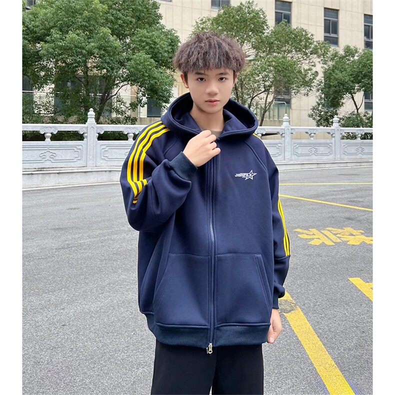 抖音得物25秋冬重磅全棉三条杠织带连帽卫衣开衫外套AW7101,女装短外套,电商A443