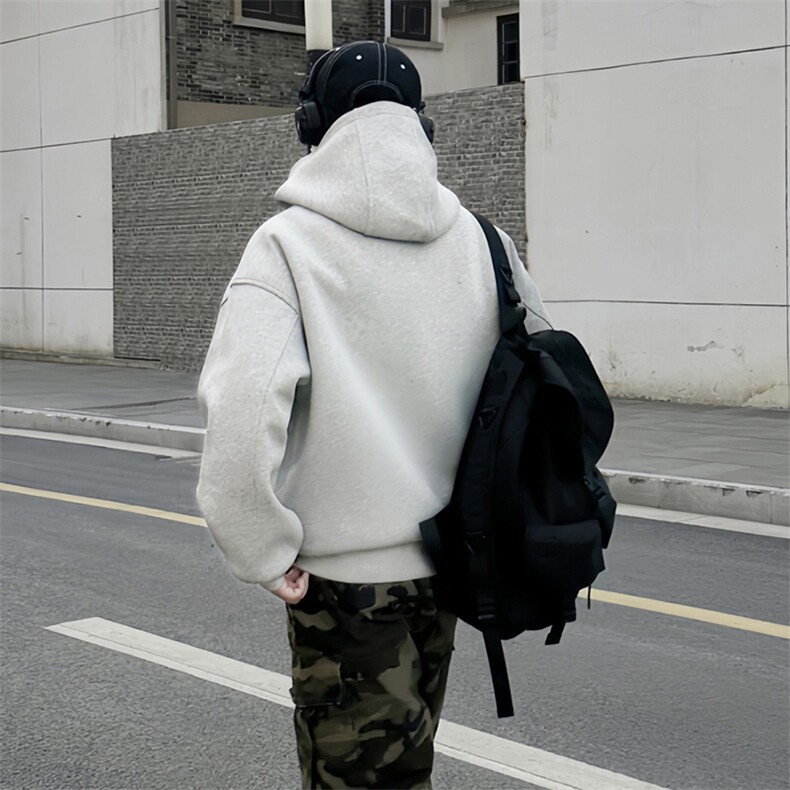 抖音得物高品质25秋冬美式高街宽松结构防风高领连帽卫衣外套W60,男装卫衣,电商A486-1