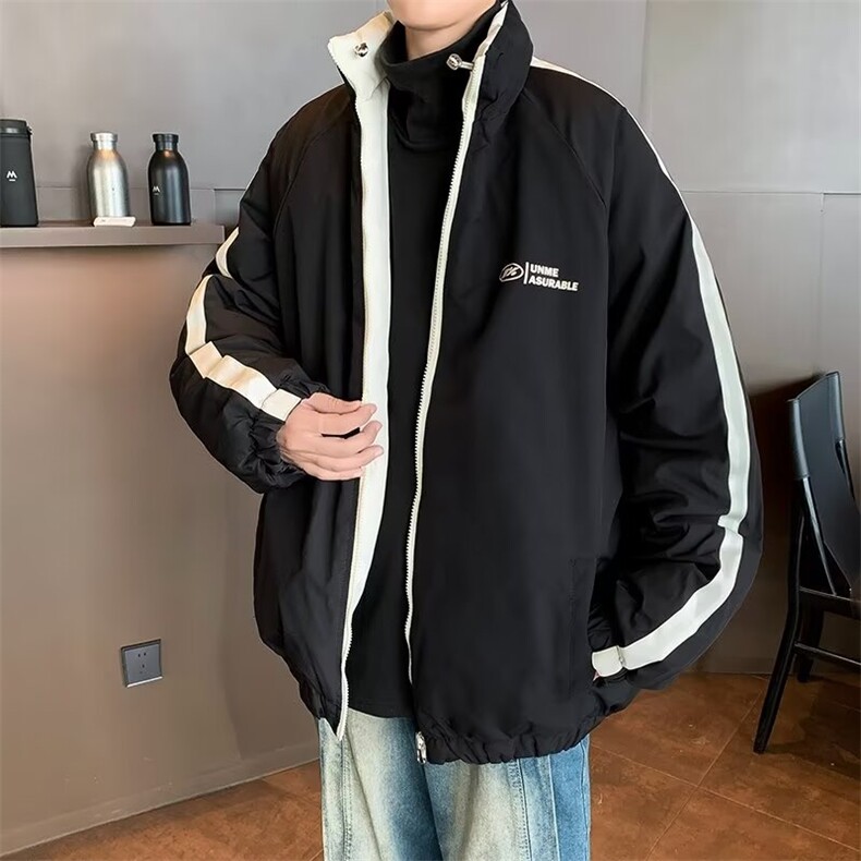 冬款男两面穿棉衣条纹拼接字母印花宽松面包服棉袄外套MY8176 P85图片