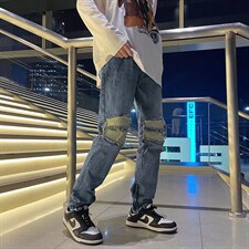 牛仔裤男夏季潮大码休闲裤子高街设计感裤子弹力布KJ01P48，男装牛仔裤，星座1116-2