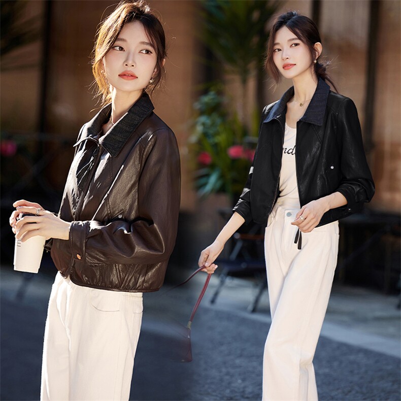 甜酷炸街气质感休闲皮衣外套女2025秋季新款独特设计机车服皮夹克，女装皮衣，安之芮娜
