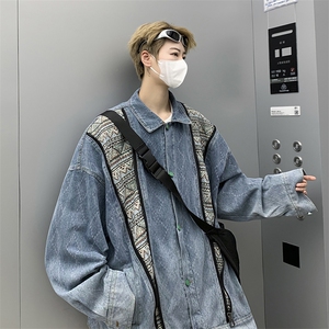 高街潮牌民族风拼接牛仔外套男潮高级感ins休闲外套 J8901 P68图片