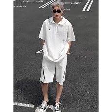 【连帽泡泡纱防晒衣】夏季潮牌短袖百搭宽松T恤套装TZ113-P68，男装防晒衣，星座1213