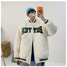 棒球服棉衣男潮牌字母棉服港风ins菱形格情侣夹克外套M8002p58，男装夹克，电商D315