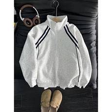 网图美式条纹开衫立领卫衣外套男cleanfit棒球服夹克JK121-特P37，男装夹克，星座1007（原301D）