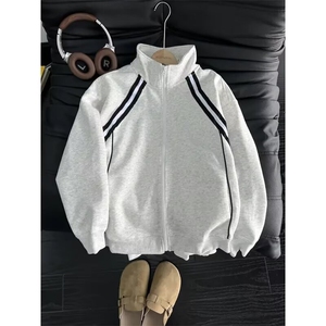 网图美式条纹开衫立领卫衣外套男cleanfit棒球服夹克JK121-特P37图片