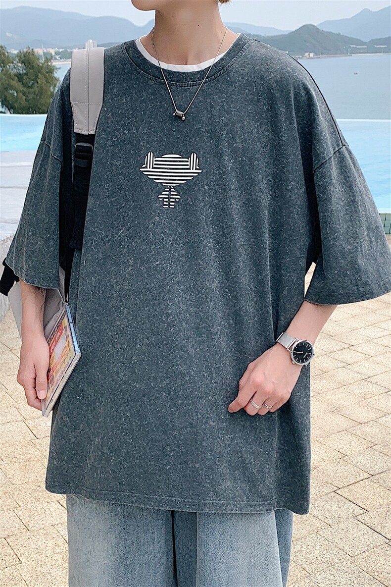 抖音得物供货日系港风复古水洗简约纯棉T恤短袖1522-P50控价68,男装T恤,电商A441-1