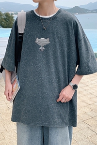 抖音得物供货 日系港风复古水洗简约纯棉T恤短袖 1522-P50 控价68图片