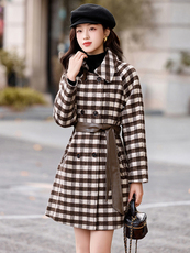 现货主推新款简约时尚休闲气质加厚保暖拼接双面顺毛呢大衣送腰带，女装双面呢大衣，韩美纤衣