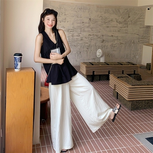 法式复古气质减龄背心阔腿裤女2025夏季新款高级感小众设计感套装图片