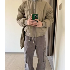 复古卡其色双拉链飞行服夹克男女春秋休闲短款外套上衣JTT90，男装夹克，星座1116A（原606A-3）