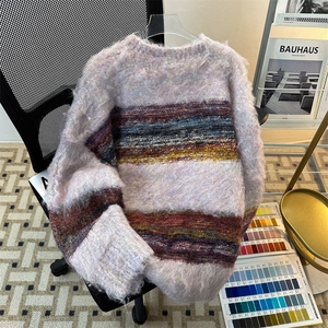 秋季新款港风日系复古柔顺珠兰渐变纱刷毛套头圆领毛衣MY1537-P63图片