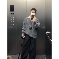 有货冬季韩系复古假两件衬衫领针织衫宽松休闲男女毛衣LS288-p60，男装衬衫，星座1008