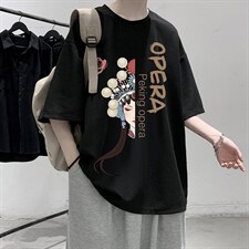 HT73161-P22京剧脸谱华夫格t恤男短袖男大码五分袖大皂风，男装T恤，电商A040