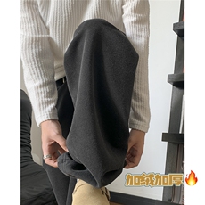 水洗做旧直筒加绒卫裤男春秋垂坠阔腿弯刀裤子慵懒风美式休闲长裤，男装休闲裤，电商D258