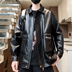 男士休闲皮衣秋季宽松大码夹克外套潮流青年A266-PY007-P85控138，男装夹克，电商A266