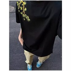 美式复古山茶花语刺绣t恤男女款夏季潮牌高街黑色潮半袖女TX04，男装T恤，星座1116A（原606A-3）