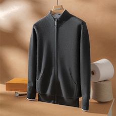 2025年秋季新款百搭男士元宝针拉链开衫，男装羊绒套衫，九爵羊绒