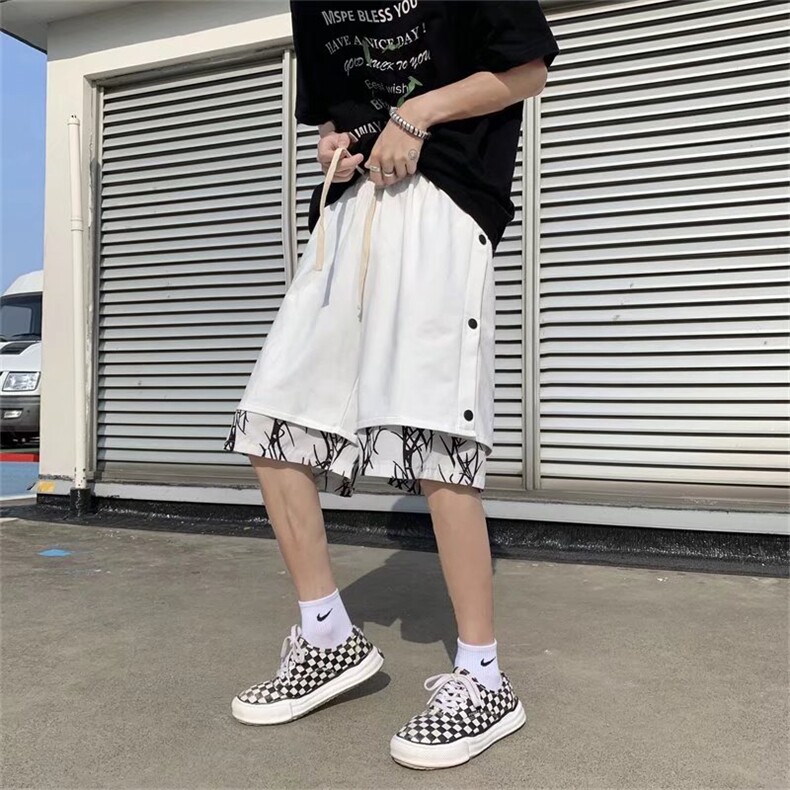 夏季假两件排扣裤子男宽松潮牌ins美式五分运动篮球短裤D1230-p30,男装休闲裤,星座1008