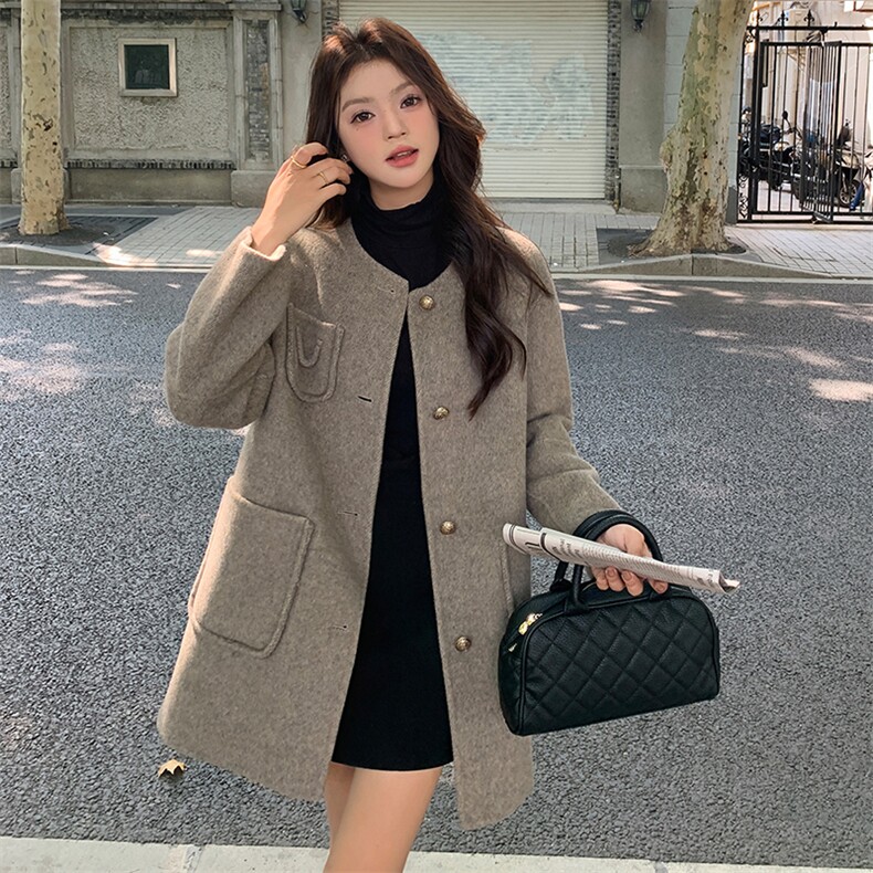 山羊绒双面呢大衣女装宽松显瘦中长款外套,女装双面呢大衣,天使之佳话