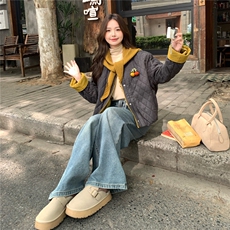 新款2025冬季韩系小香风棉衣配围巾7818-P155-K238，女装棉衣/棉服，2C057