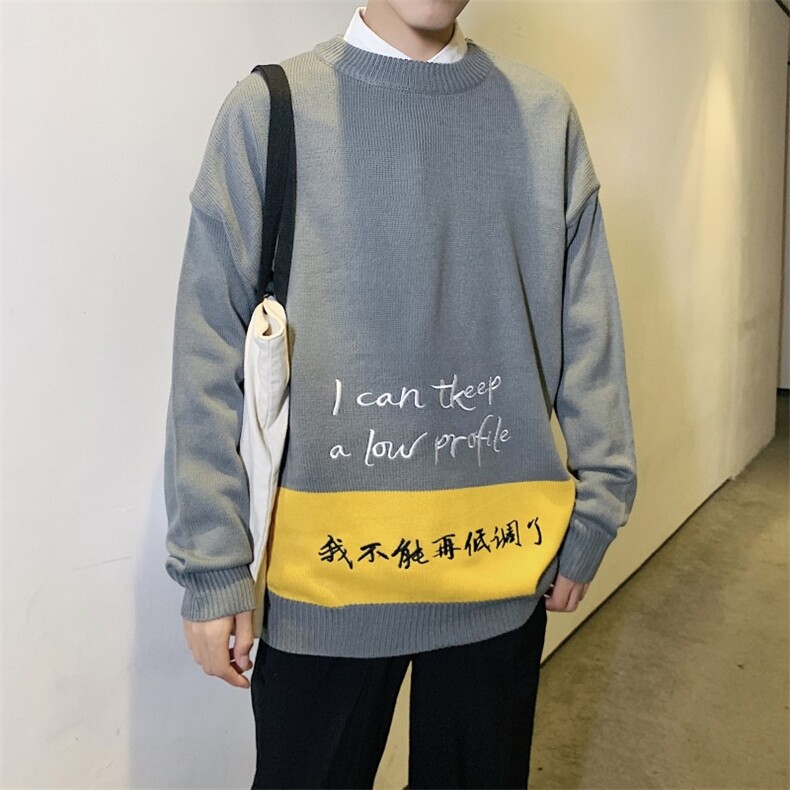 冬季外穿针织衫羊毛衫男套头圆领绣花毛衣内搭线衣M26,男装针织衫/毛衣,电商D202