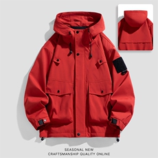 新款工装户外夹克男连帽纯色上衣冲锋衣外套DSA157B-J2527-P65，男装夹克，电商A157B