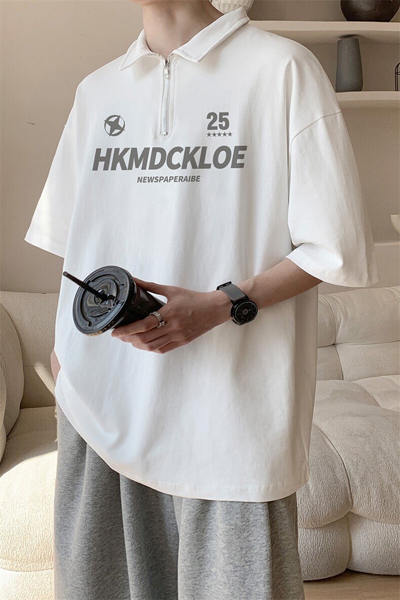 图案已注册夏季新款美式半拉链短袖T恤男潮牌宽松POLO衫P013/P45,男装T恤,电商B209
