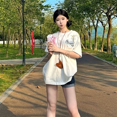 万针全刺绣解构设计260克重磅双纱纯棉高品质美式高街短袖T恤特35，男装T恤，电商A486