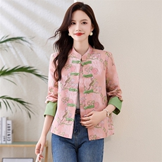 洋气粉色新中式G风外套女2026春秋新款时尚气质提花减龄盘扣上衣，女装短外套，衣之秀