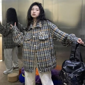 F63-P65 时尚ins单排扣夹克日常潮长袖格子男标准青春流行图片
